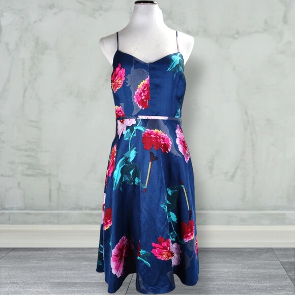 Banana Republic Strappy Floral Print Dress Size 10 Fit Flare Pockets Rayon Linen - Picture 1 of 13